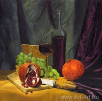 картина натюрморт с гранатами и вином